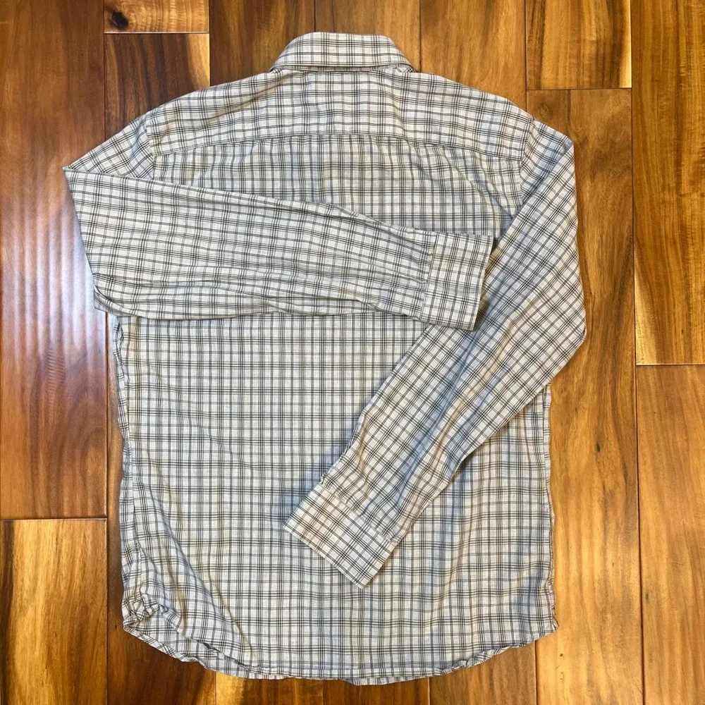 Banana Republic Button Down Shirt Mens Medium Grey Plaid‎ Slim Fit Long Sleeve